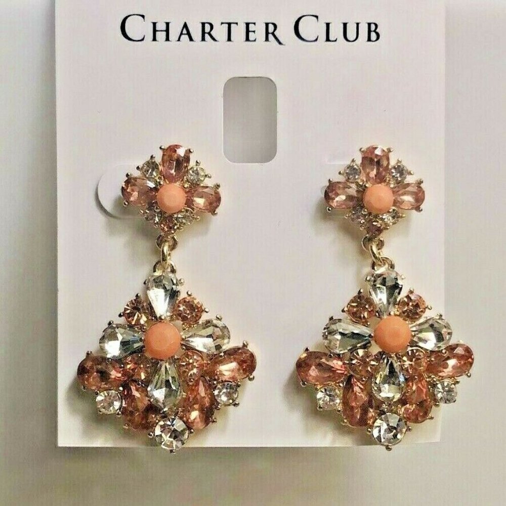 Charter Club Crystal & Stone Drop Earrings Pink
